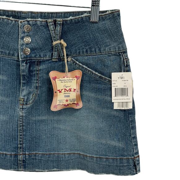YMI Micro Mini Y2K Skirt SZ 13 Blue Women's VTG Distressed Streetwear Gyaru NEW - Picture 2 of 9